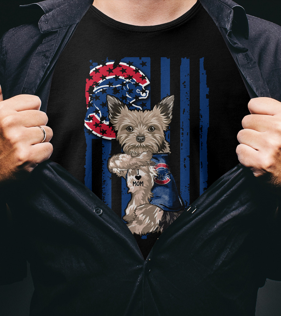 Yorkshire Terrier Wearing Chicago Cubs Vest With I Love Mom Message T-Shirt