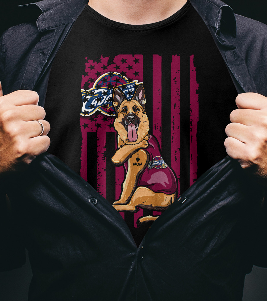 German Shepherd Cleveland Cavaliers Logo Tattoo I Mom T-Shirt