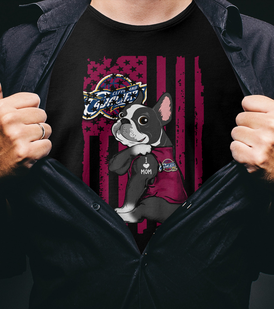 Boston Terrier Cleveland Cavaliers I Love Mom T-Shirt