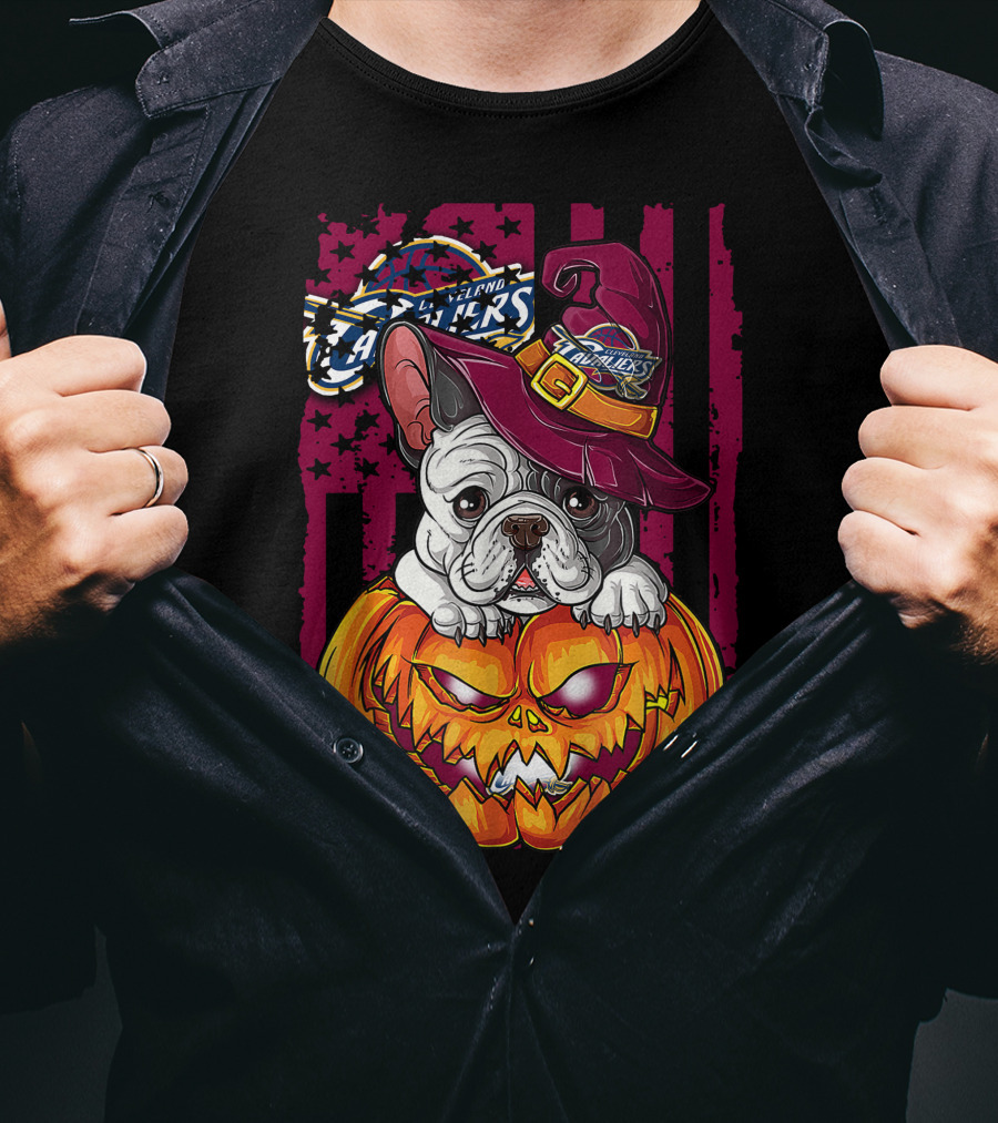 Cleveland Cavaliers Halloween Bulldog Pumpkin Wizard T-Shirt