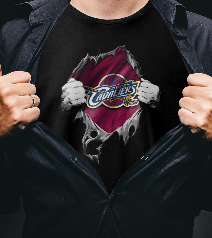 Torn Effect Cleveland Cavaliers Logo With Ripped Hands T-Shirt