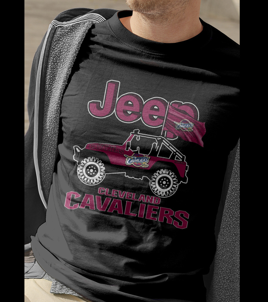 Jeep Cleveland Cavaliers Off-Road Adventure Vehicle With Team Logo Flag T-Shirt