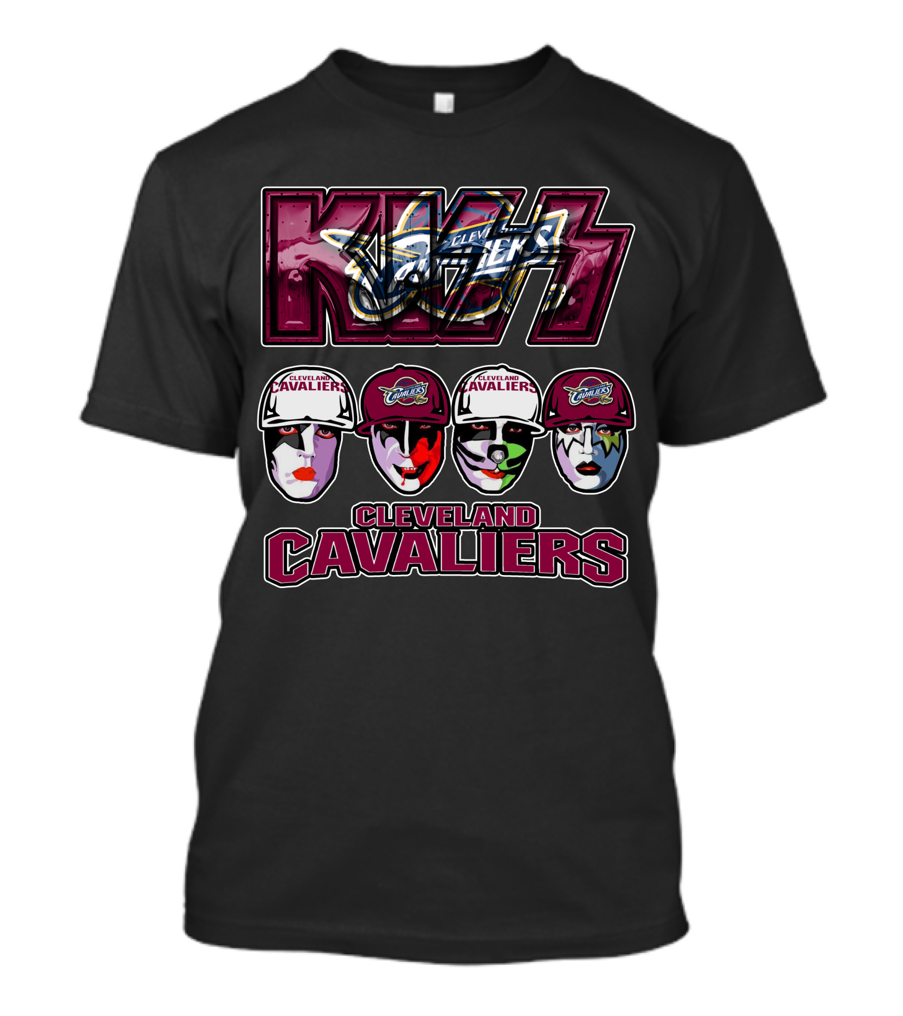 KISS Cleveland Cavaliers Rock Band Tribute Faces With Team T-Shirt
