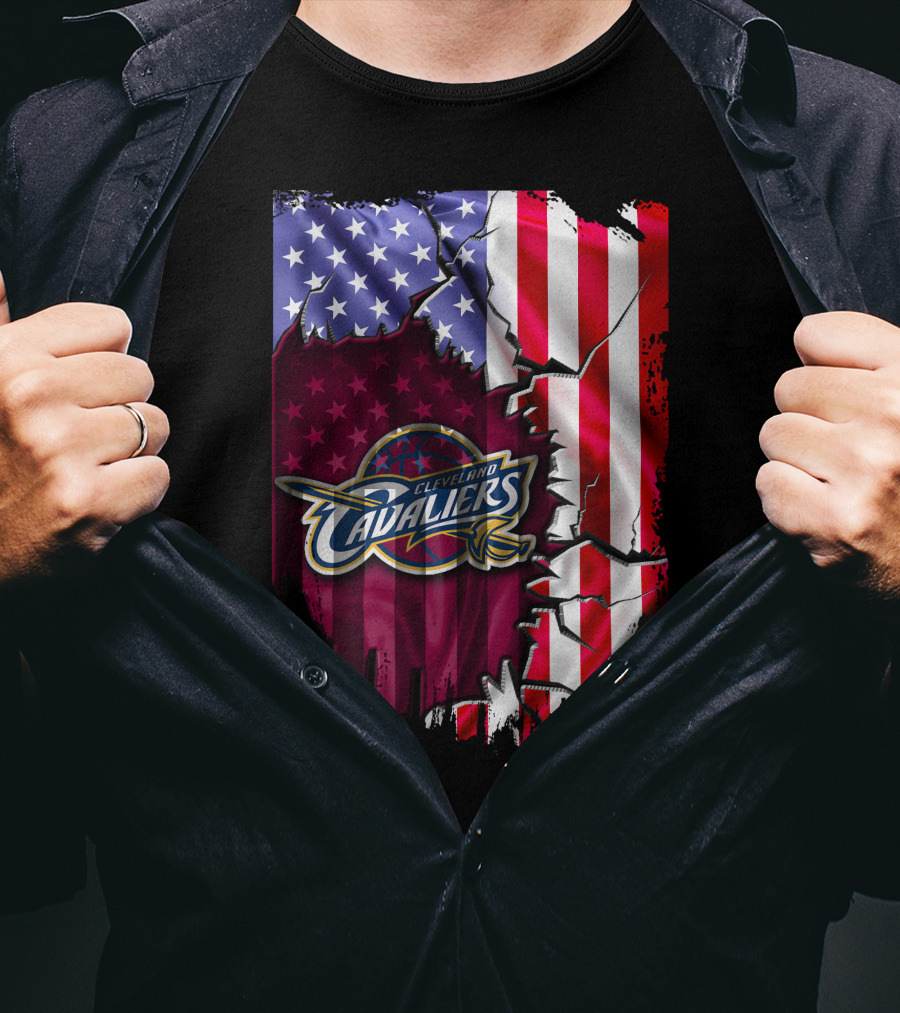 Cleveland Cavaliers USA Flag Ripped Effect T-Shirt