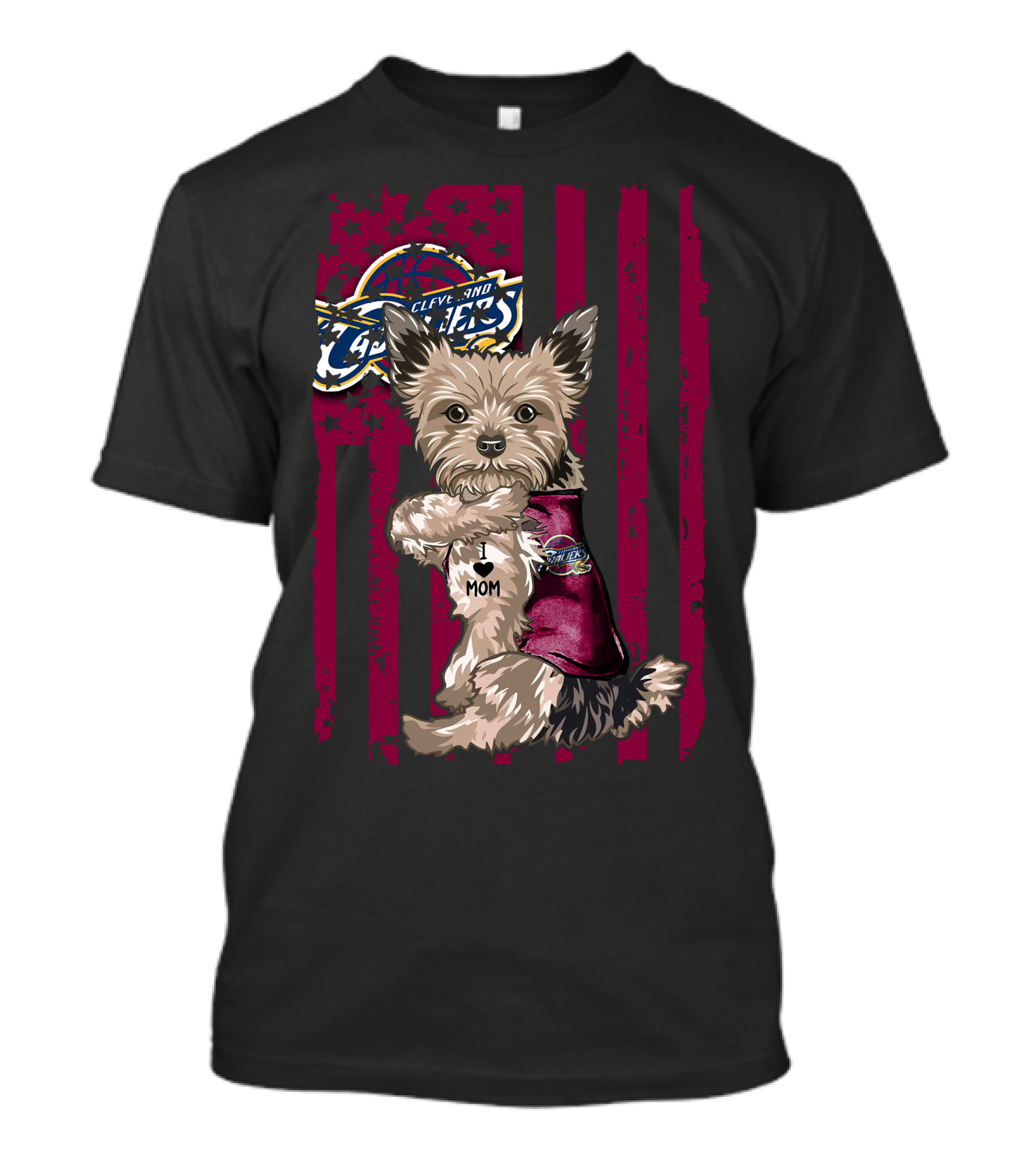 Yorkshire Terrier I Love Mom Cleveland Cavaliers Fan Flag T-Shirt