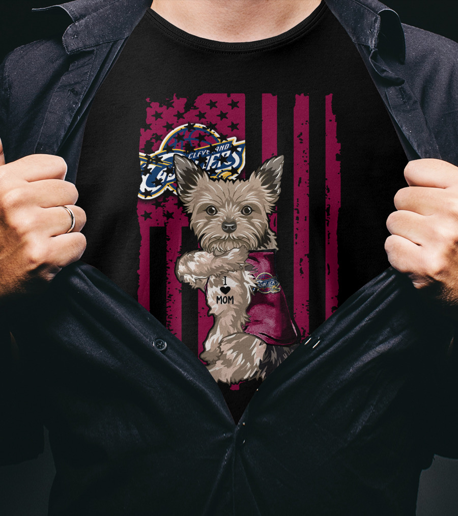 Yorkshire Terrier I Love Mom Cleveland Cavaliers Fan Flag T-Shirt