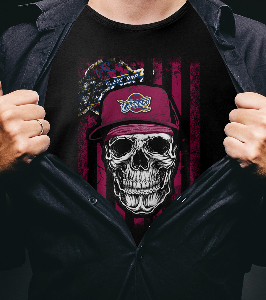 Cleveland Cavaliers Skull With Logo Hat T-Shirt