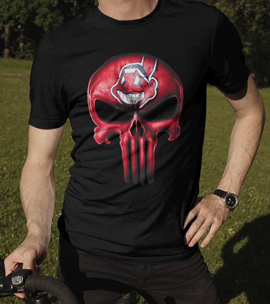 Punisher Skull With Chief Wahoo Cleveland Indians T-Shirt