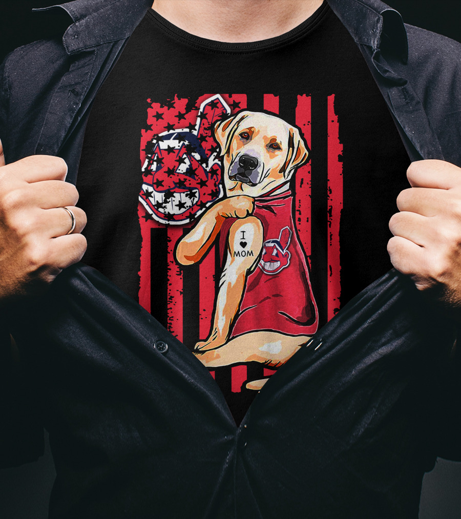 Labrador Retriever I Love Mom Cleveland Indians Red White Blue Flag T-Shirt