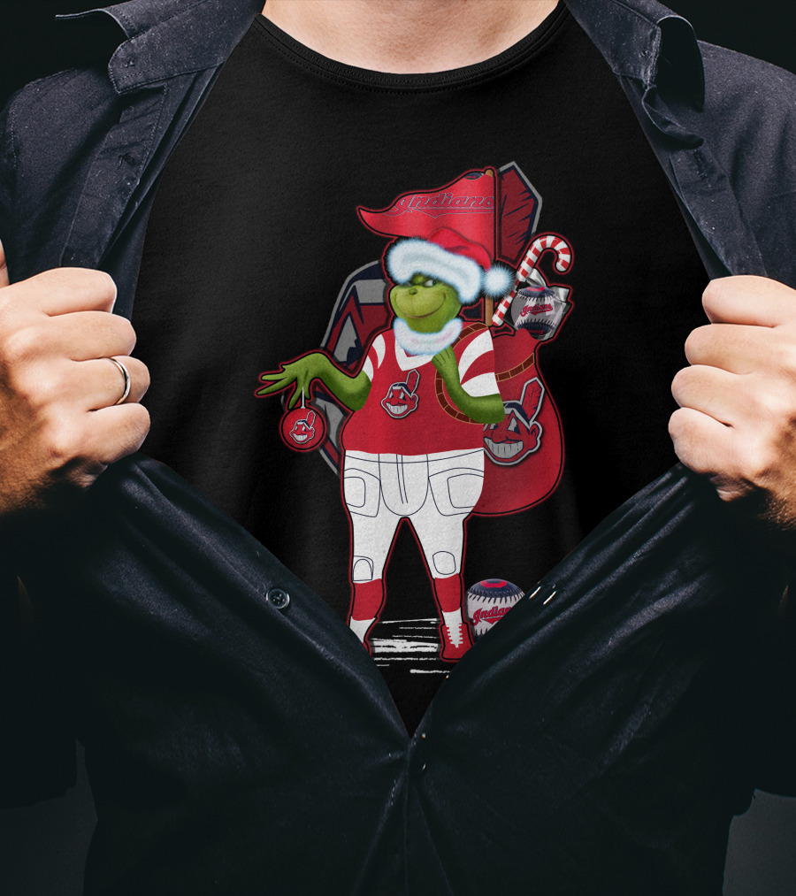 Grinchxmas Cleveland Indians Christmas Baseball Character T-Shirt