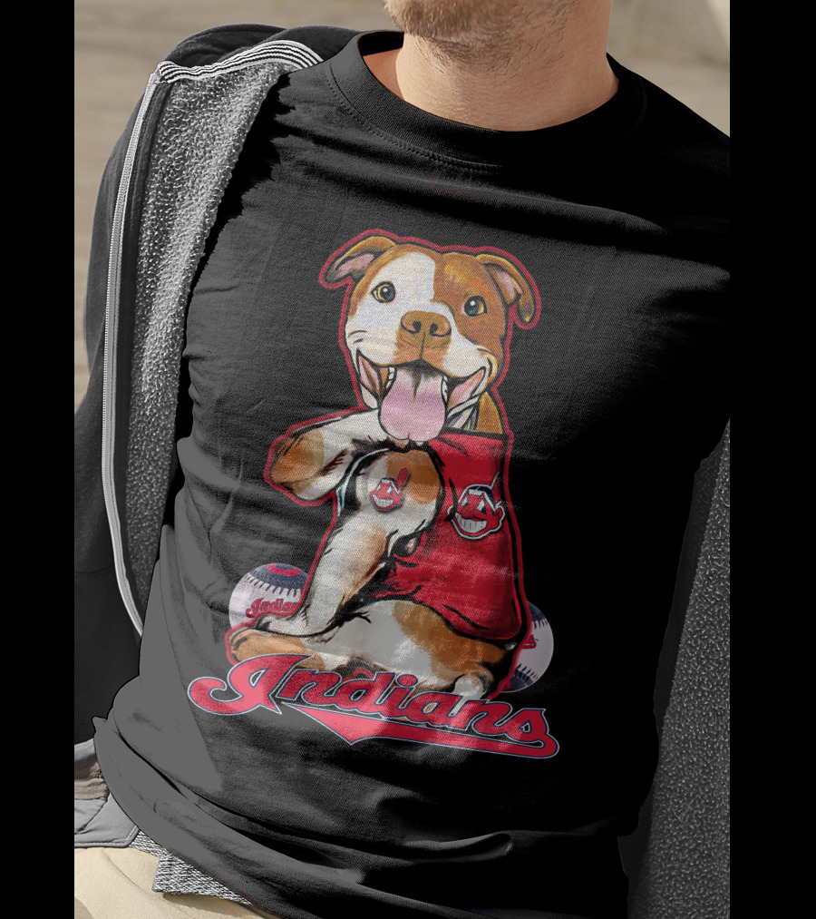 Pittbull Mascot With Cleveland Indians Baseball T-Shirt