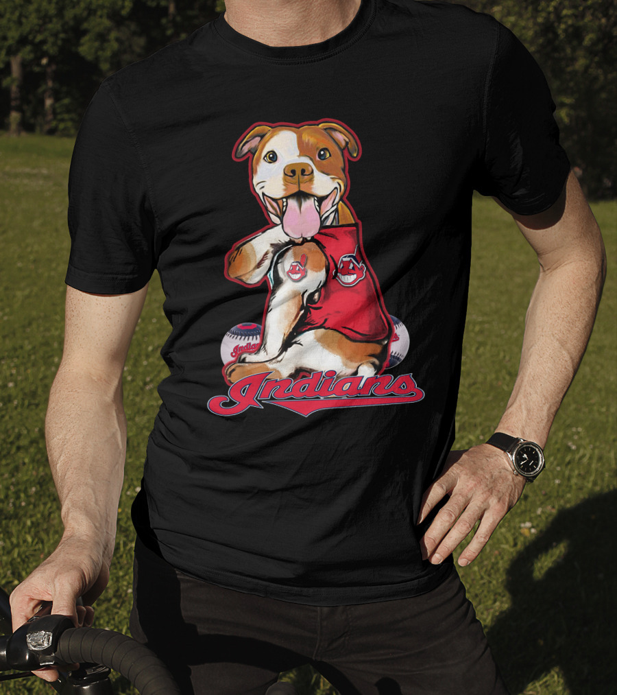 Pittbull Mascot With Cleveland Indians Baseball T-Shirt