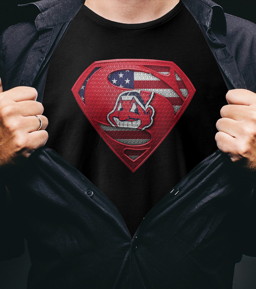 Cleveland Indians Superman Logo With American Flag T-Shirt