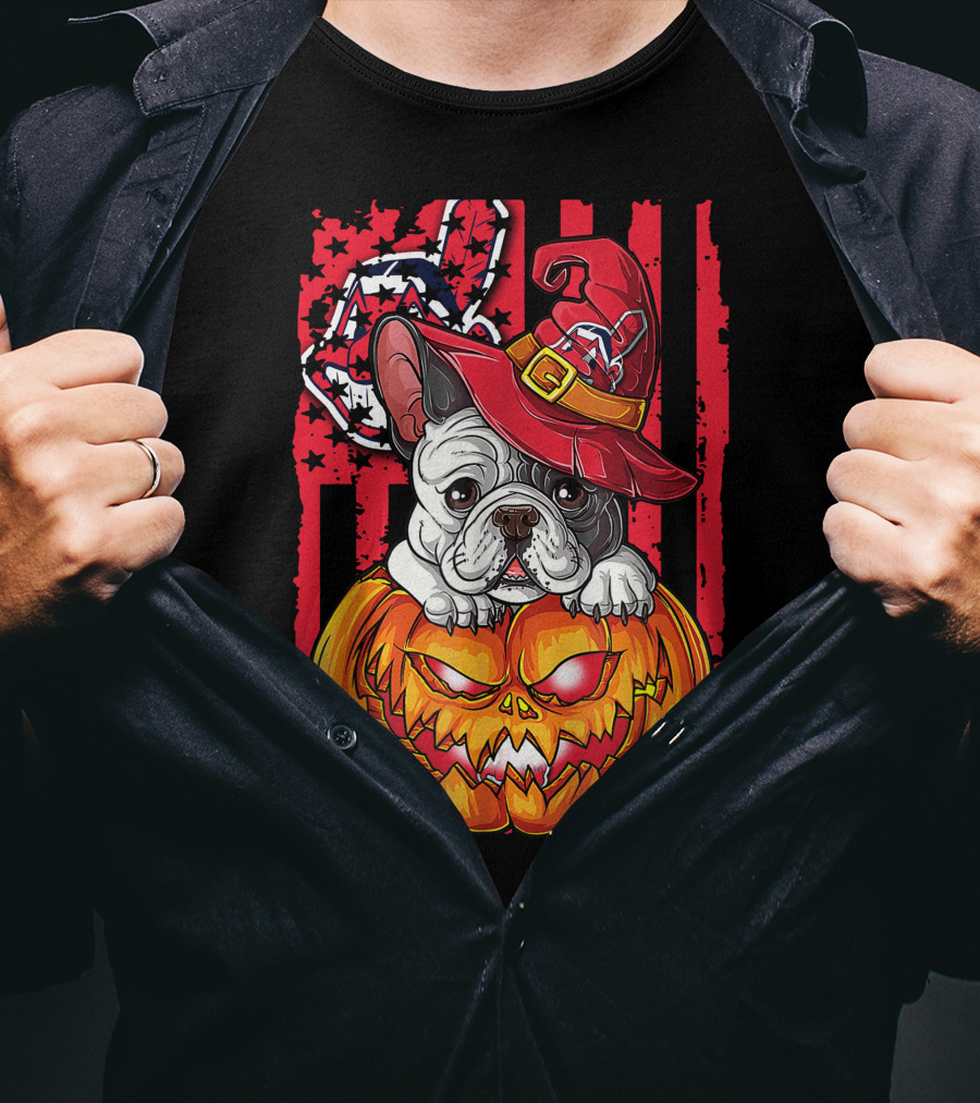 Hlw Bulldog Cleveland Indians Halloween Pumpkin Wizard Hat T-Shirt