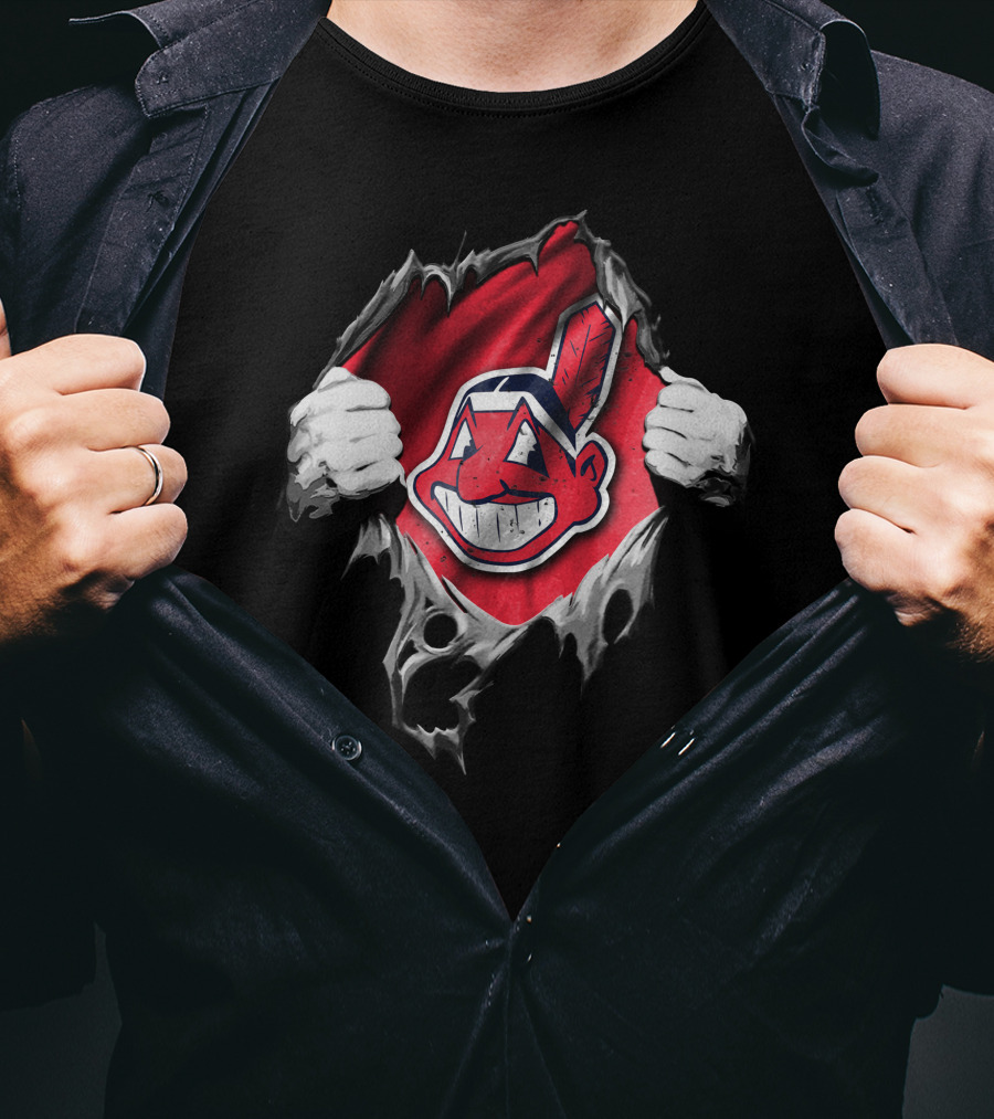 Cleveland Indians Chief Wahoo Torn Peeking Through T-Shirt