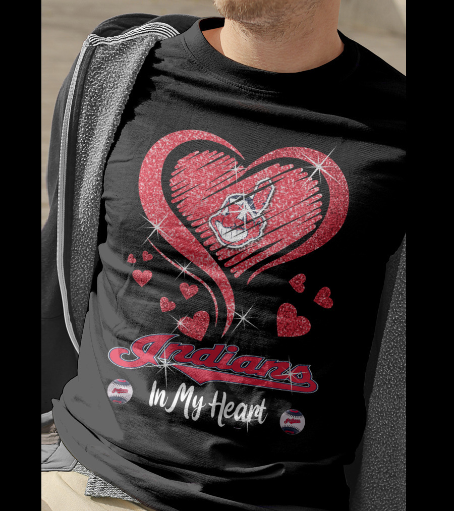 Indians In My Heart Sparkling Red Heart Baseball T-Shirt