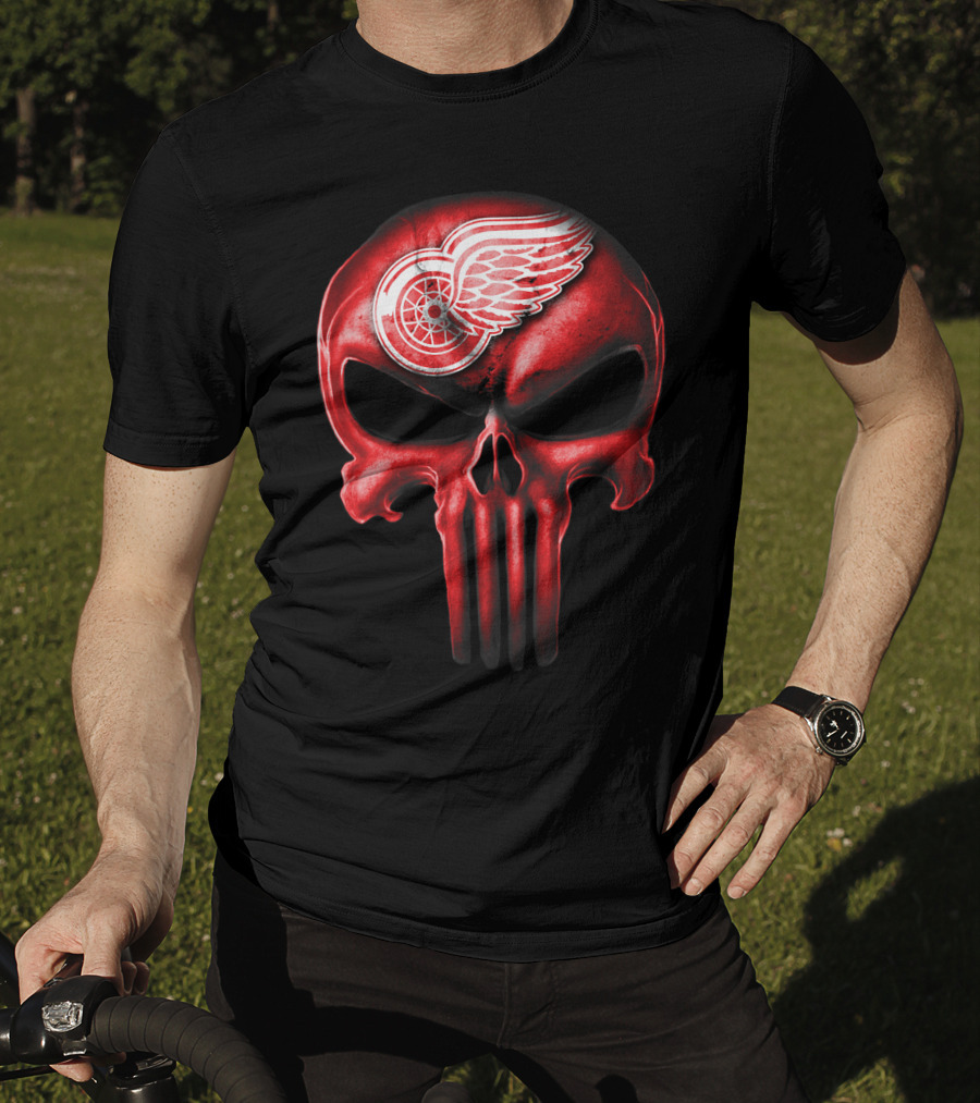 Detroit Red Wings Skull Punisher Crossover T-Shirt