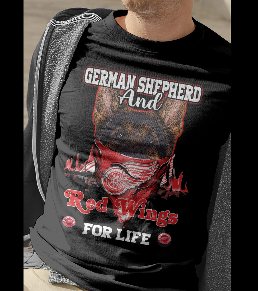 German Shepherd And Red Wings For Life T-Shirt