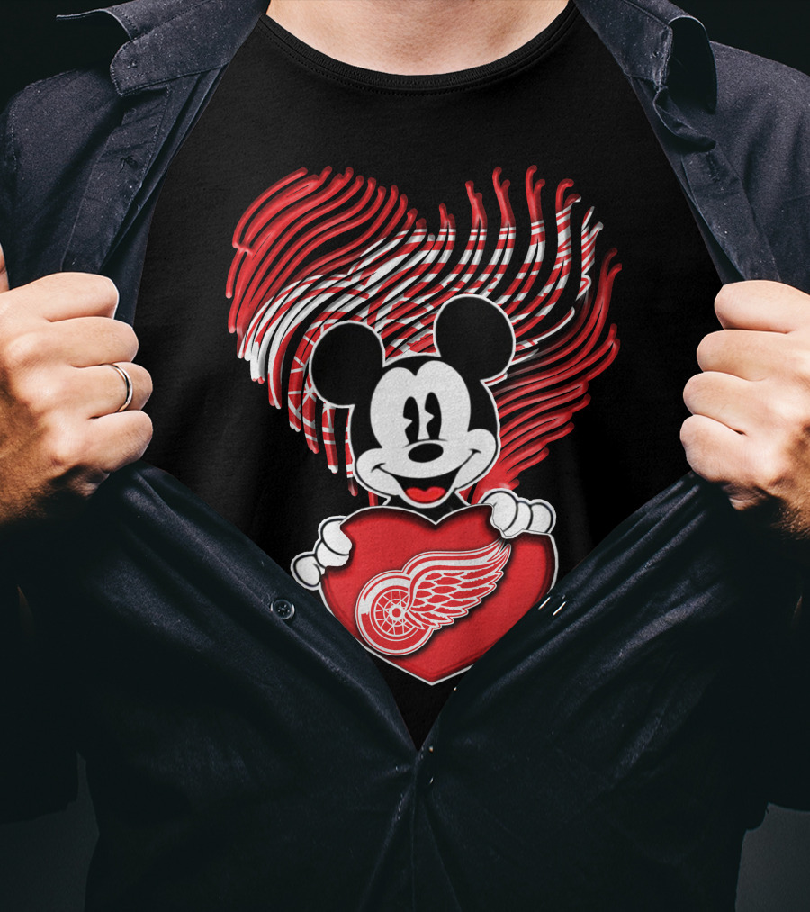 Mick Heart Holding Detroit Red Wings Fingerprint T-Shirt