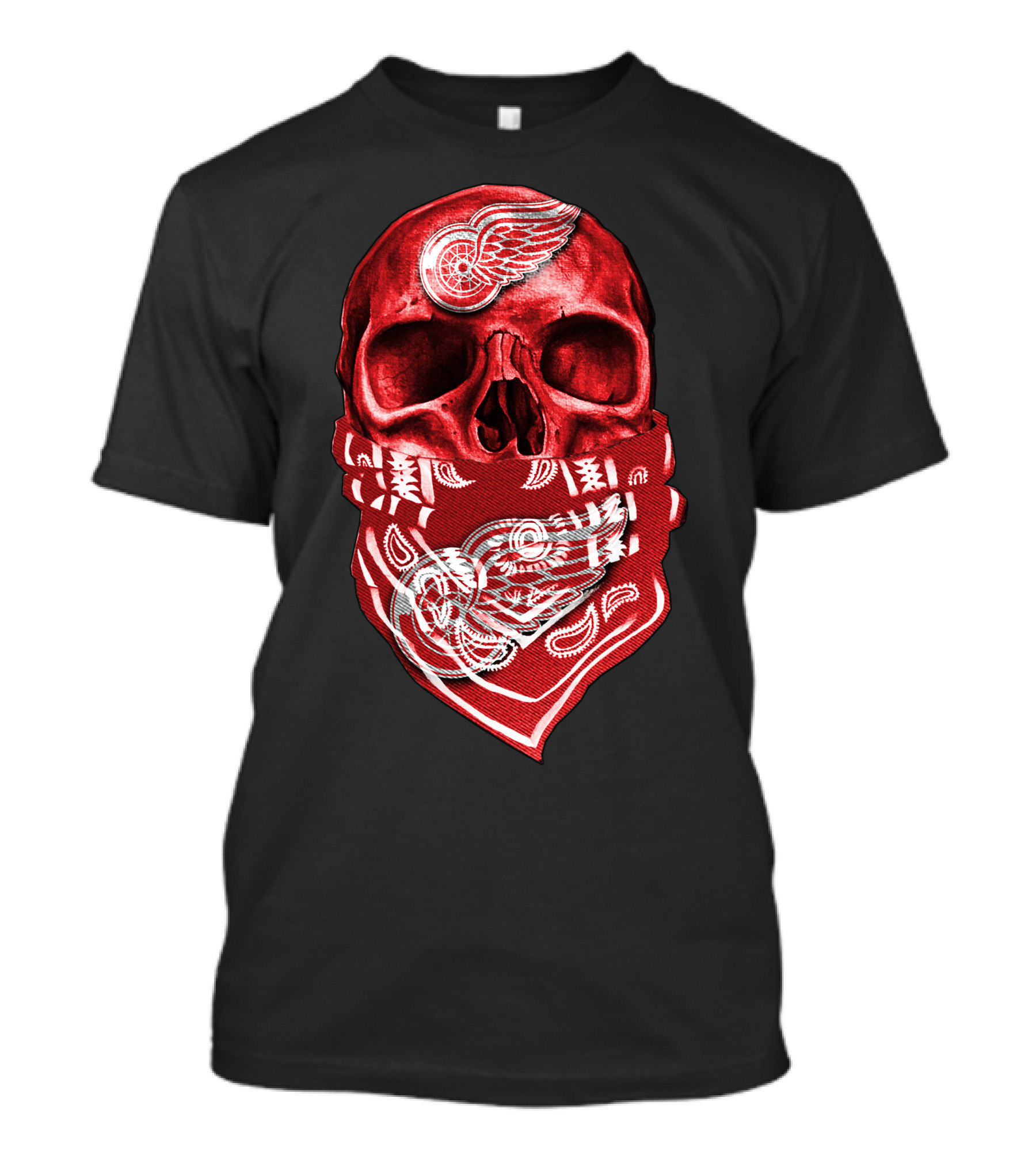 Skull With Detroit Red Wings Bandana T-Shirt