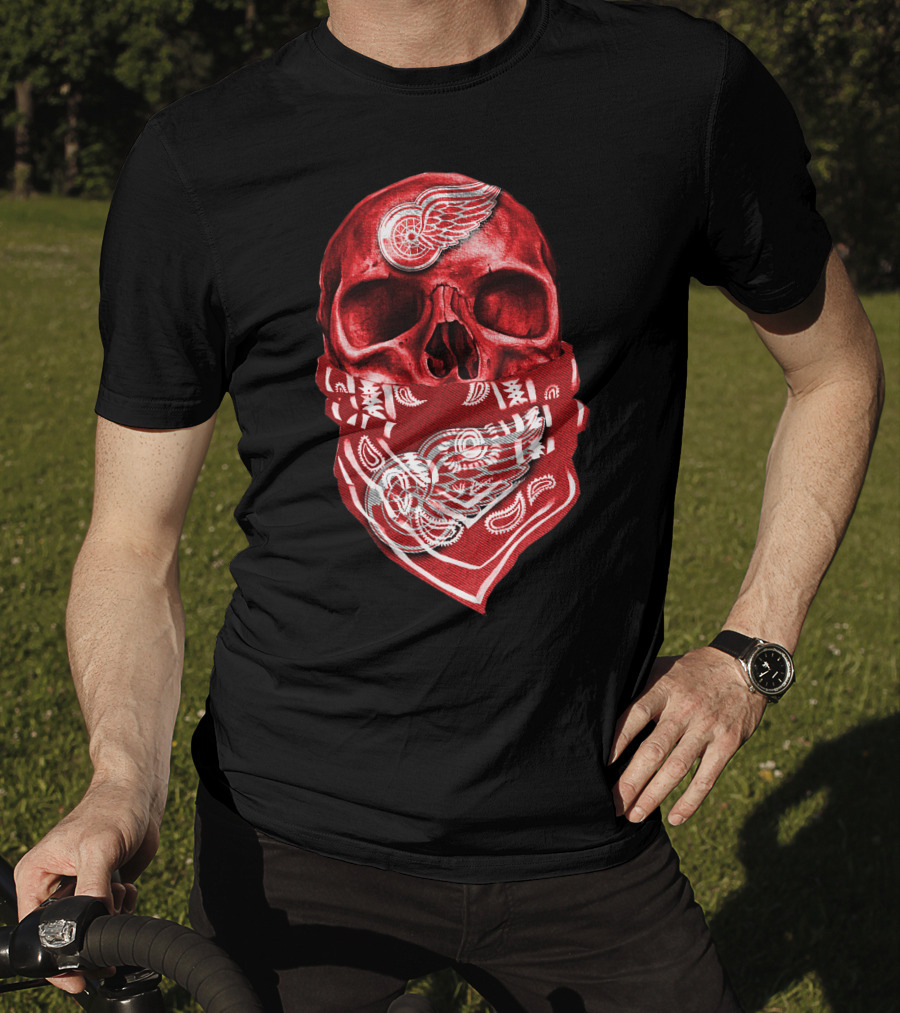 Skull With Detroit Red Wings Bandana T-Shirt