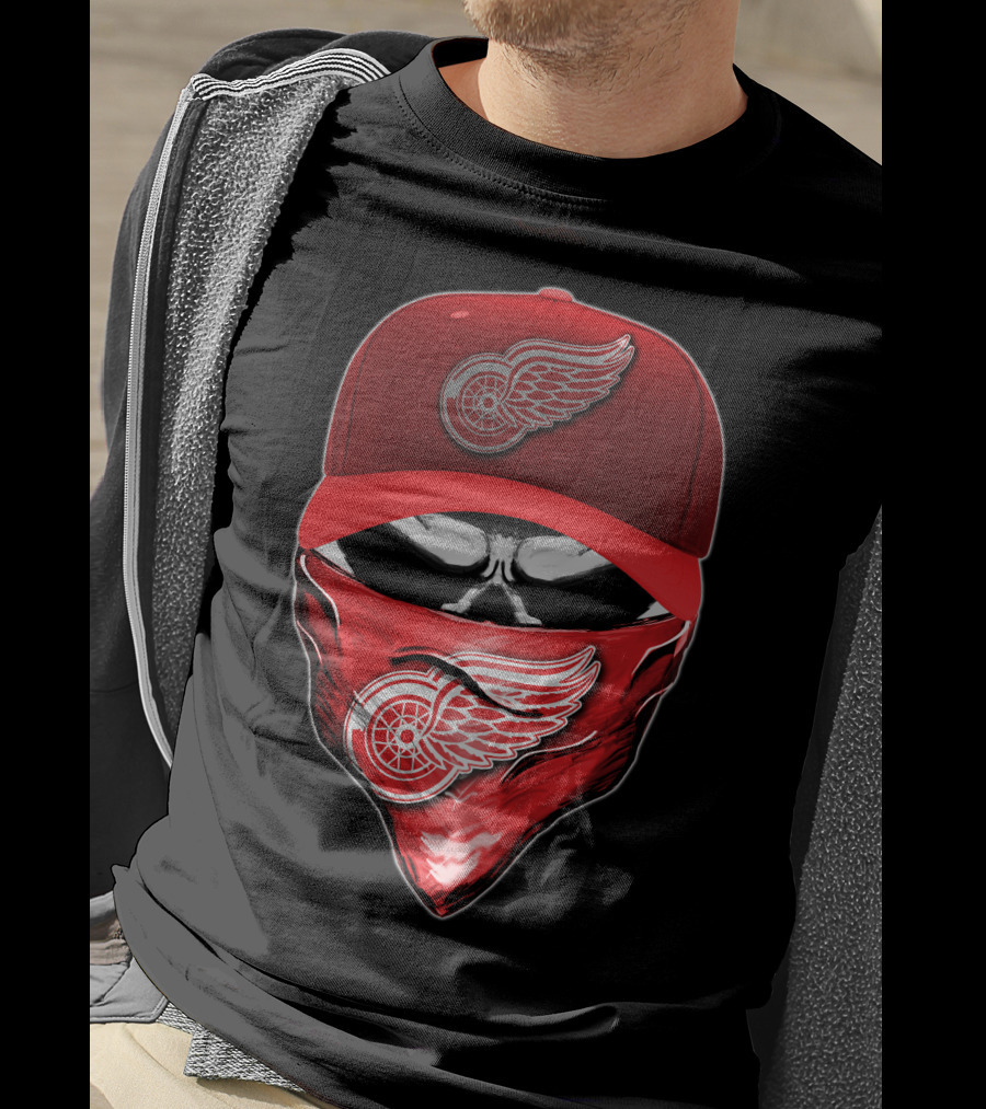Skull Detroit Red Wings Bandana And Cap T-Shirt
