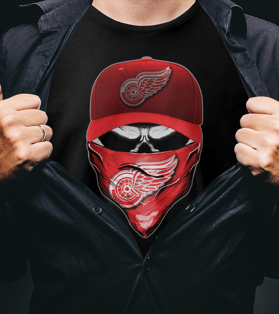 Skull Detroit Red Wings Bandana And Cap T-Shirt