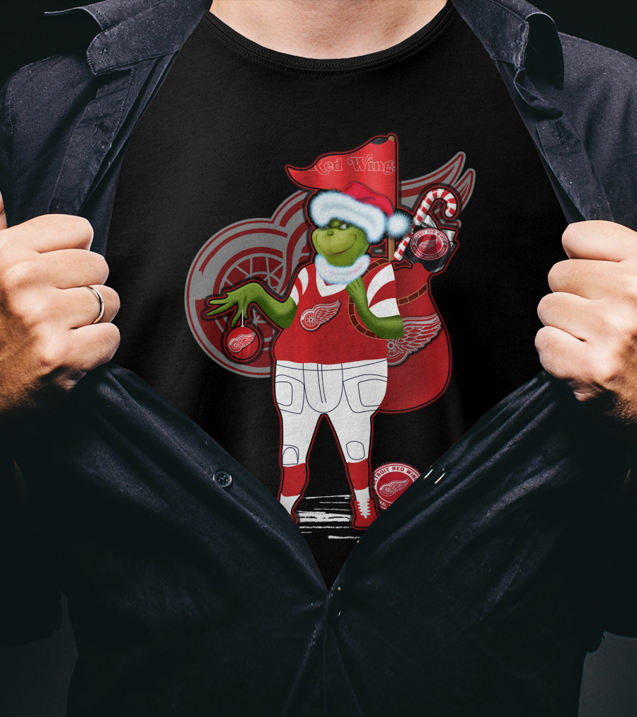 Grinchxmas Red Wings Hockey Holiday Crossover Detroit Wear T-Shirt