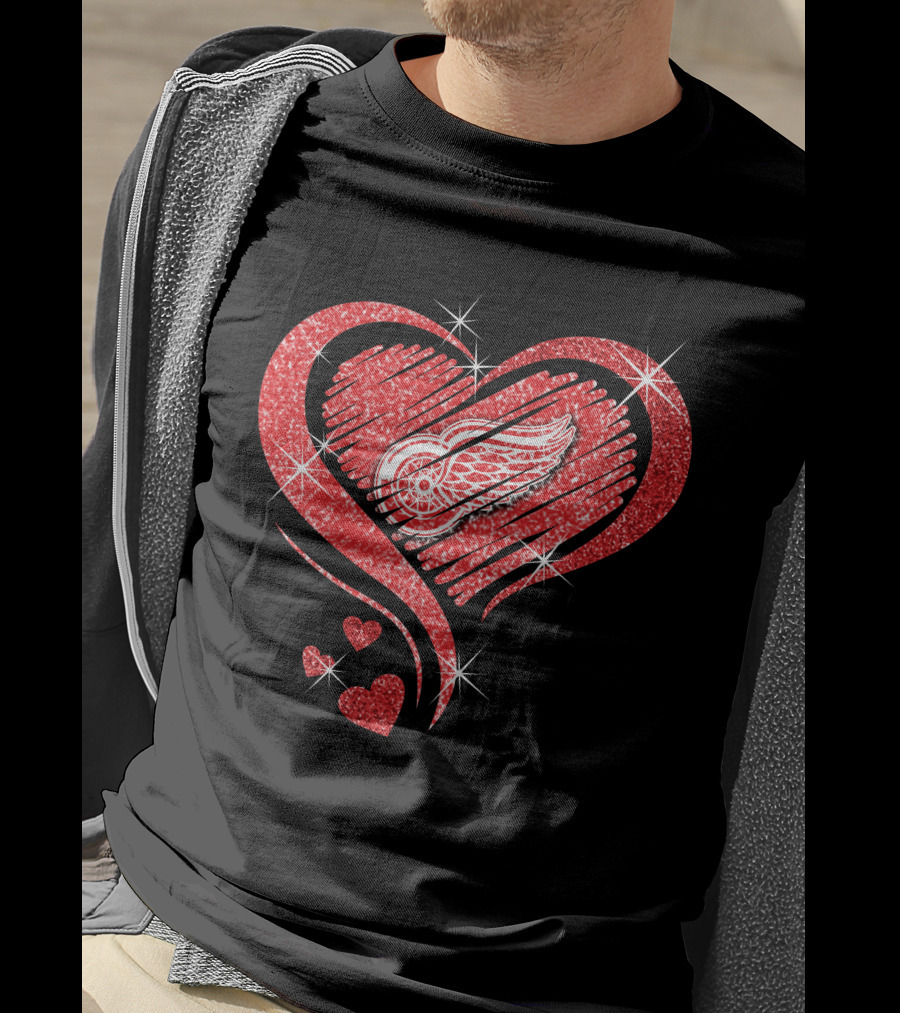 Heart Diamond Glitter Detroit Red Wings T-Shirt