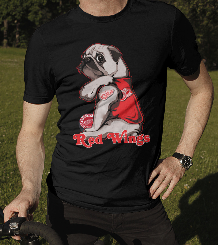 Pug Wearing Detroit Red Wings Jersey T-Shirt