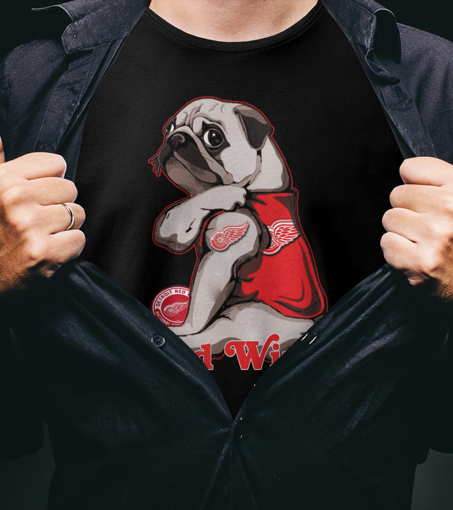 Pug Wearing Detroit Red Wings Jersey T-Shirt
