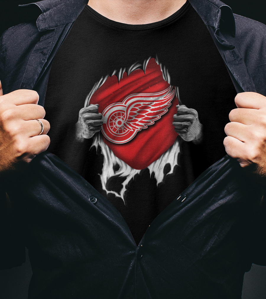 Torn Detroit Red Wings Logo Reveal T-Shirt