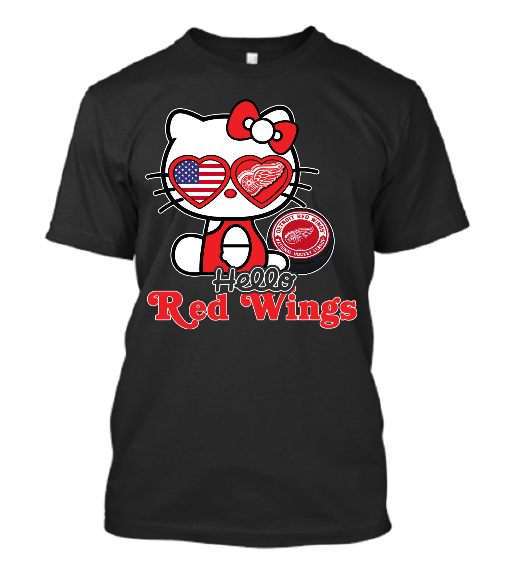 Hello Kitty Detroit Red Wings NHL American Flag T-Shirt