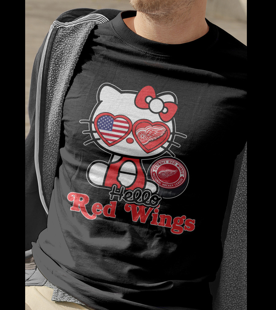 Hello Kitty Detroit Red Wings NHL American Flag T-Shirt