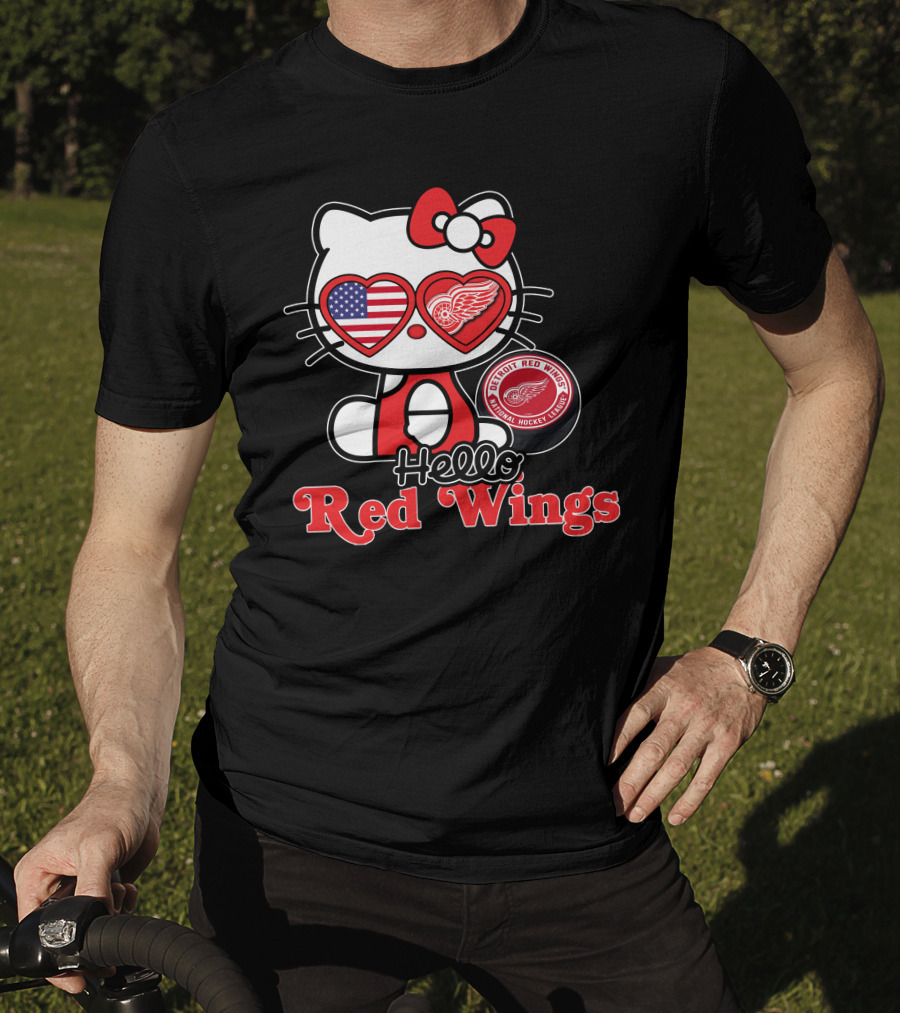 Hello Kitty Detroit Red Wings NHL American Flag T-Shirt