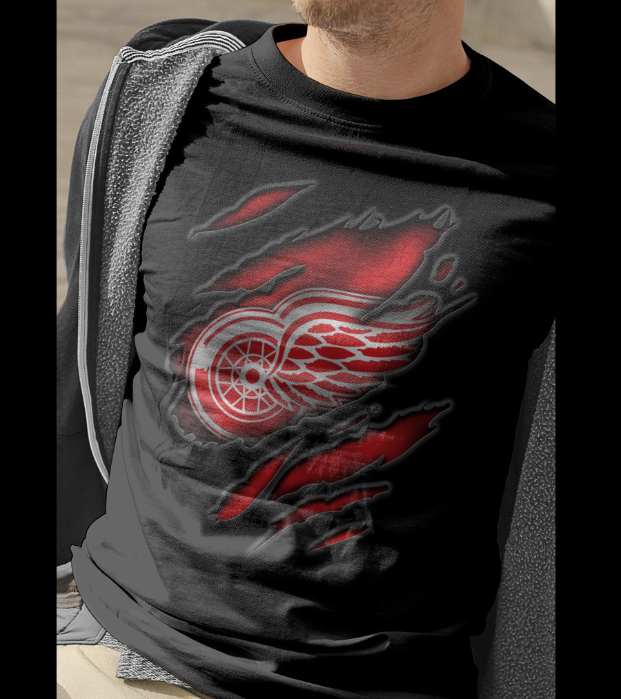 Torn Detroit Red Wings Logo Claw Marks T-Shirt