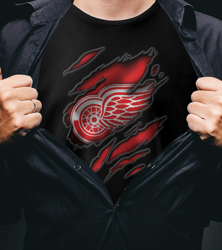 Torn Detroit Red Wings Logo Claw Marks T-Shirt