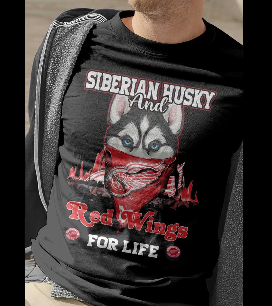 Siberian Husky And Red Wings For Life T-Shirt