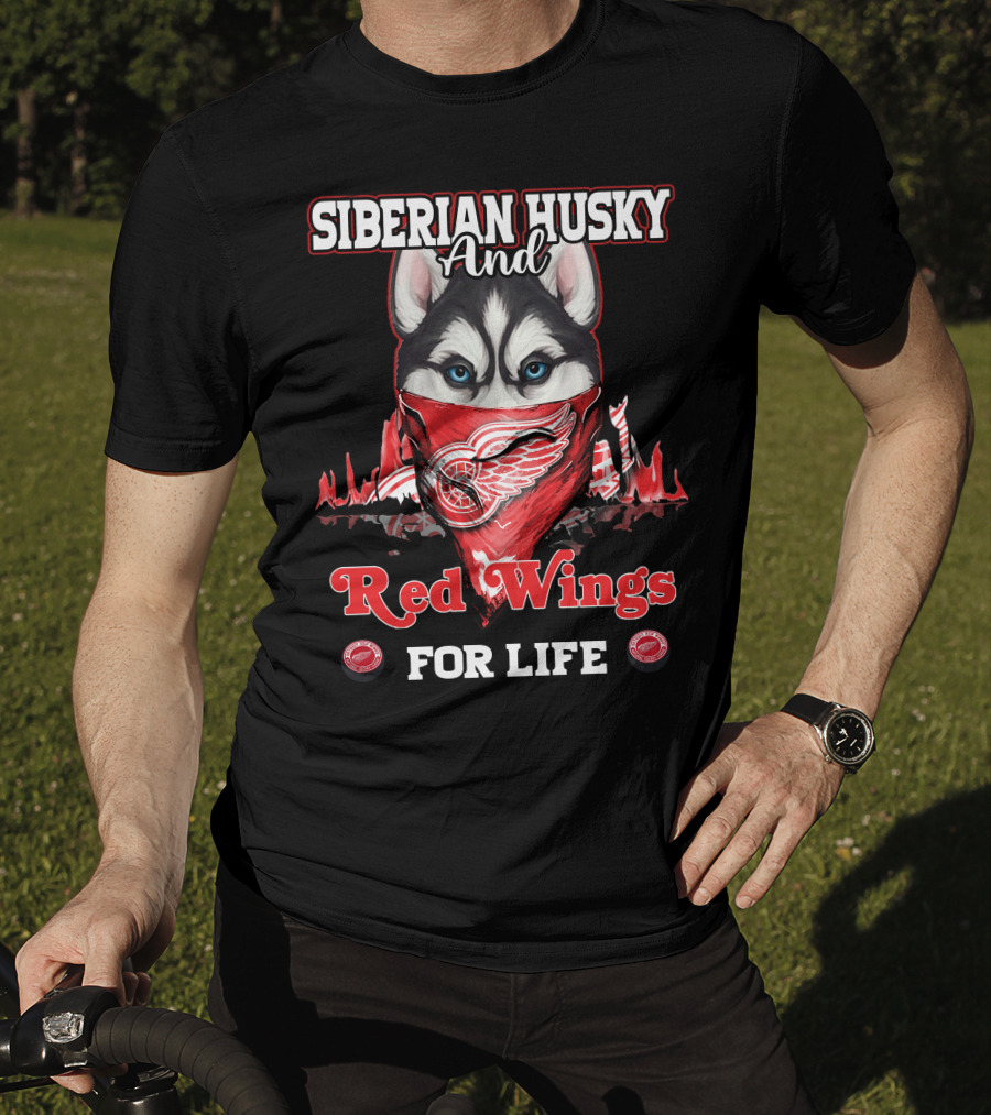 Siberian Husky And Red Wings For Life T-Shirt