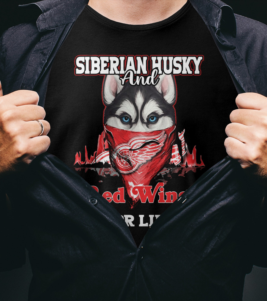 Siberian Husky And Red Wings For Life T-Shirt