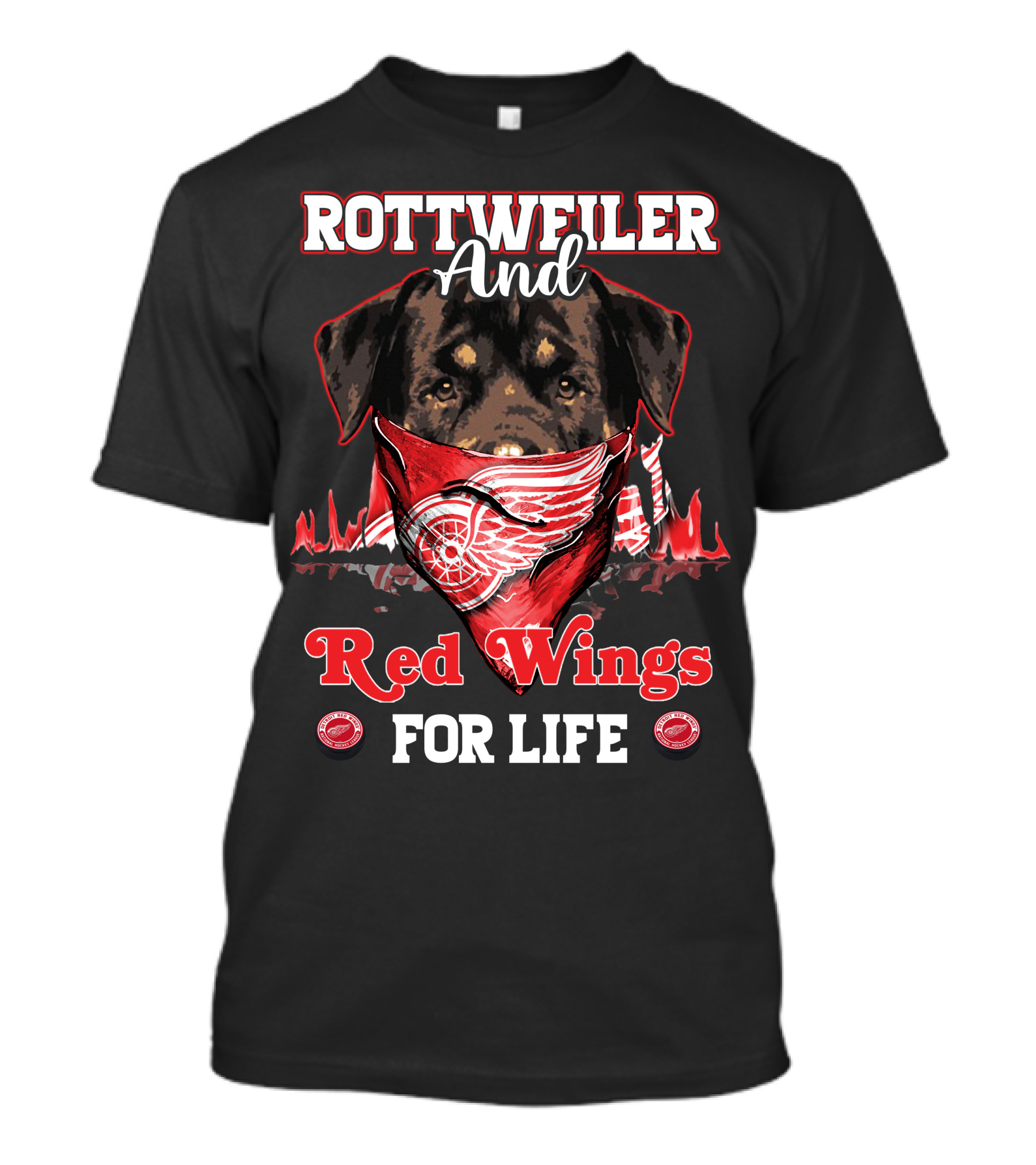 Rottweiler And Red Wings For Life Detroit T-Shirt