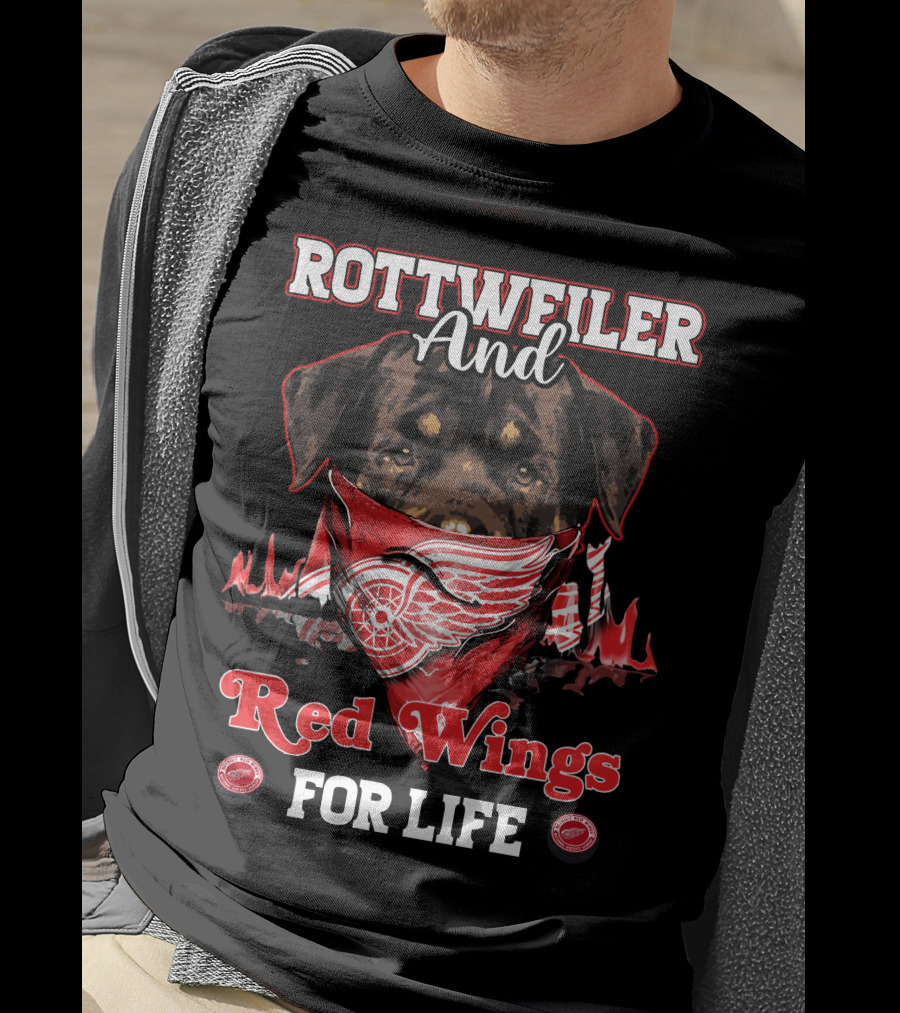 Rottweiler And Red Wings For Life Detroit T-Shirt