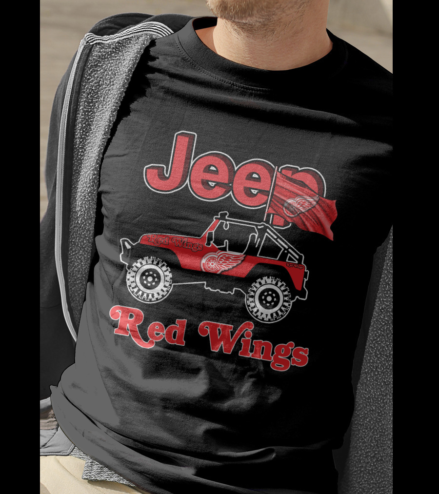 Jeep Red Wings Detroit Flag T-Shirt