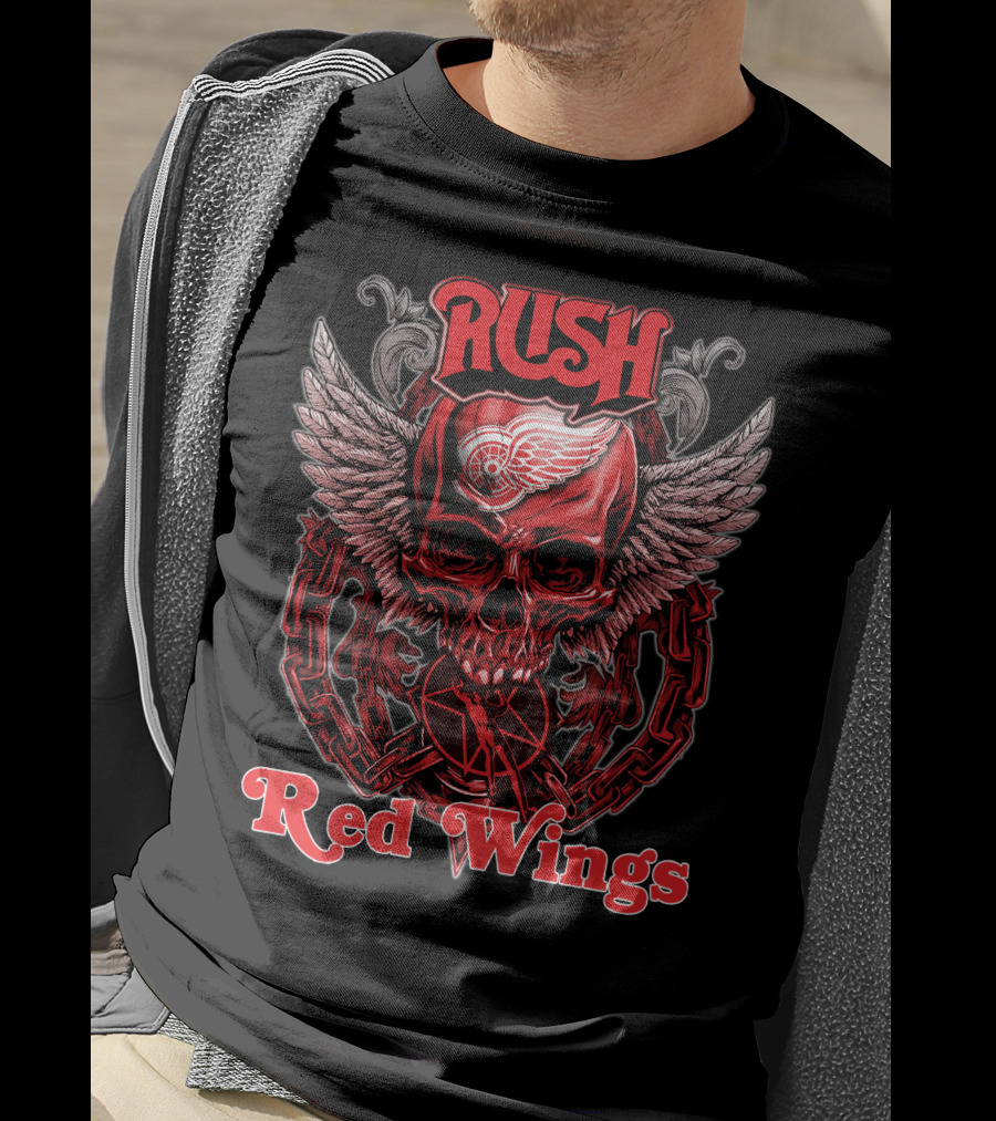 Rush Red Wings Skull Wings Chain T-Shirt