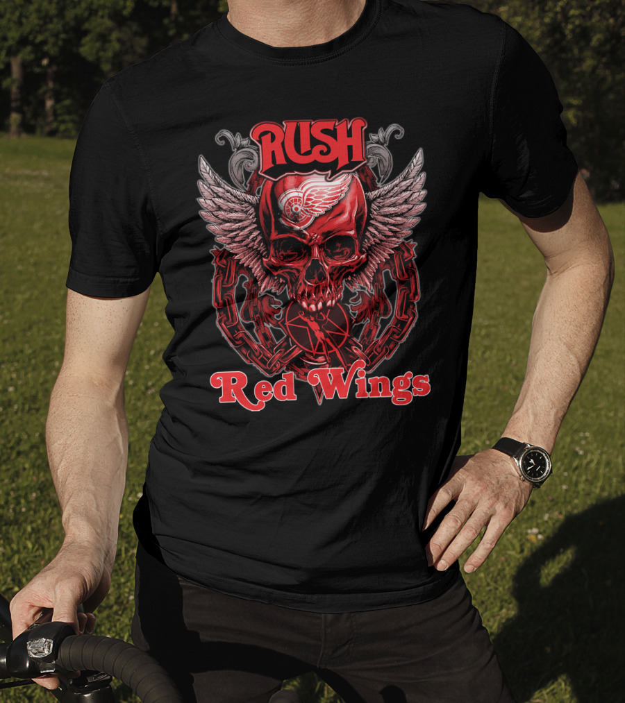 Rush Red Wings Skull Wings Chain T-Shirt