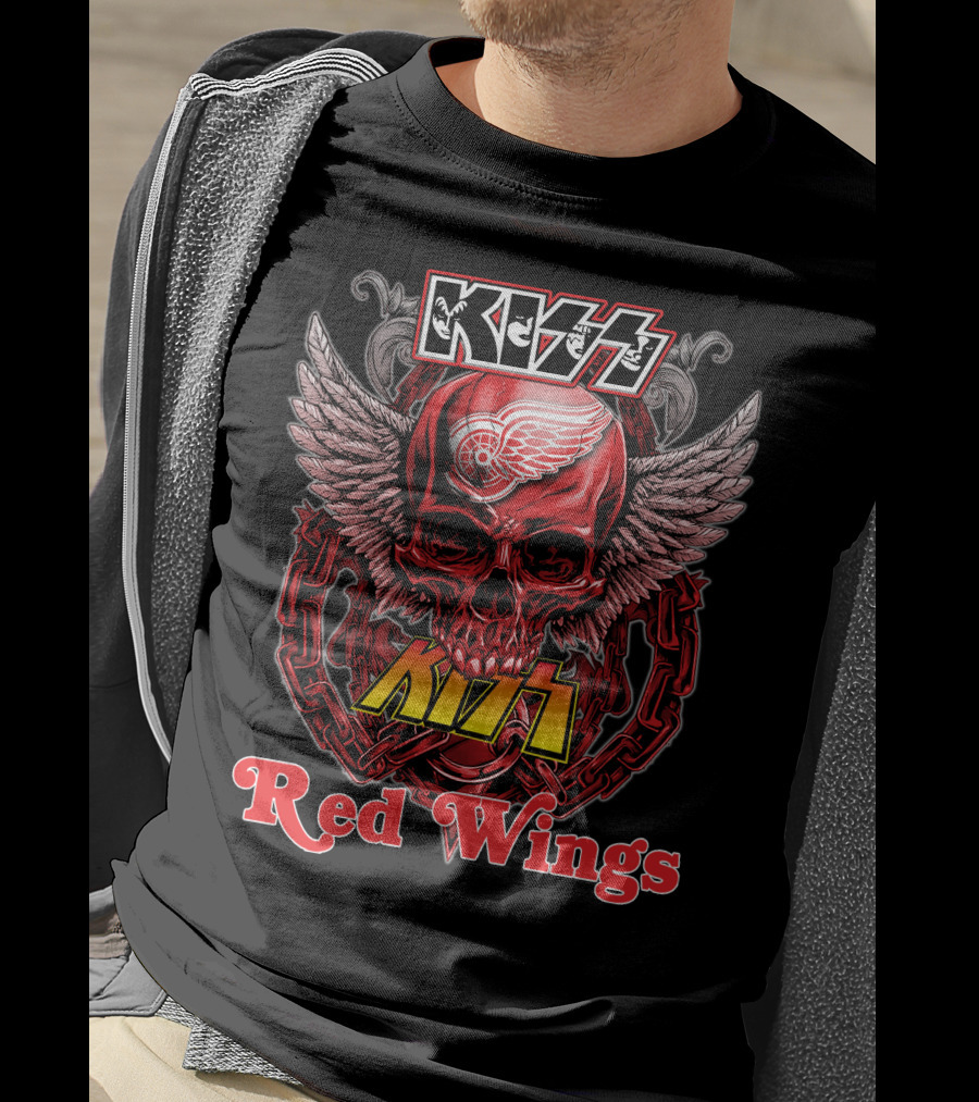 Kiss Detroit Red Wings Skull Wings Chain T-Shirt