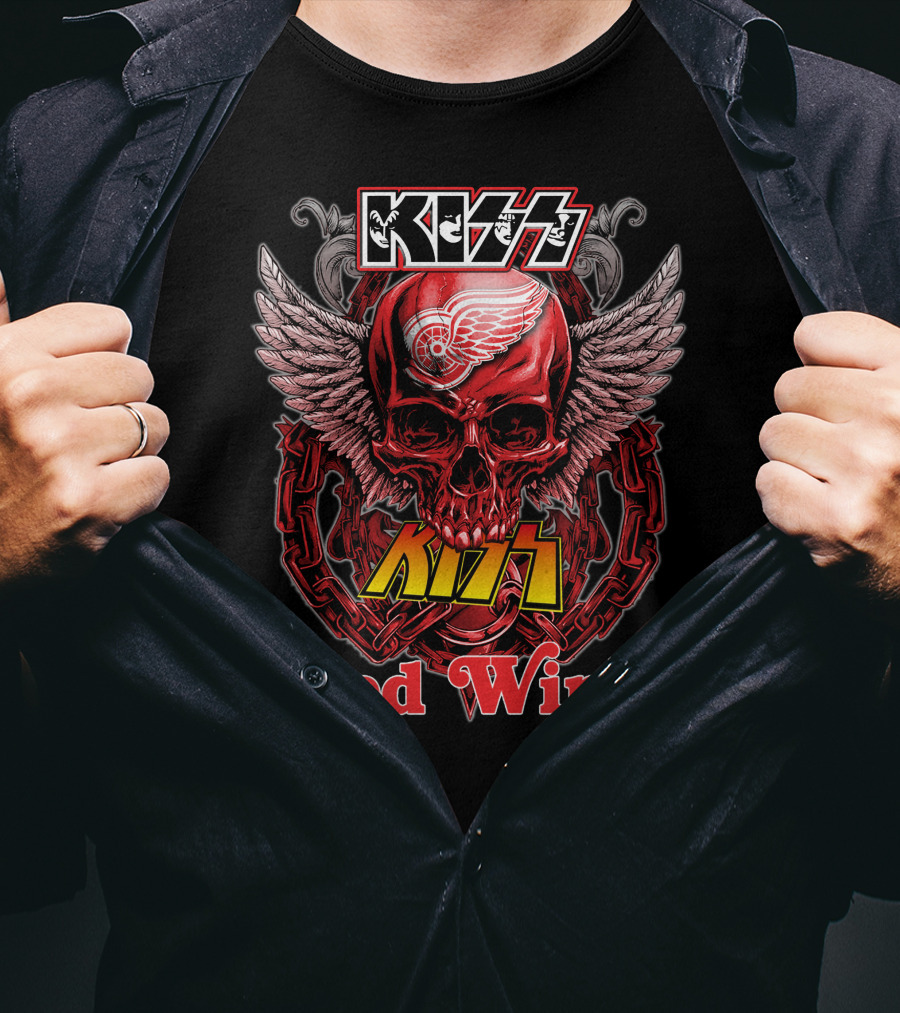 Kiss Detroit Red Wings Skull Wings Chain T-Shirt