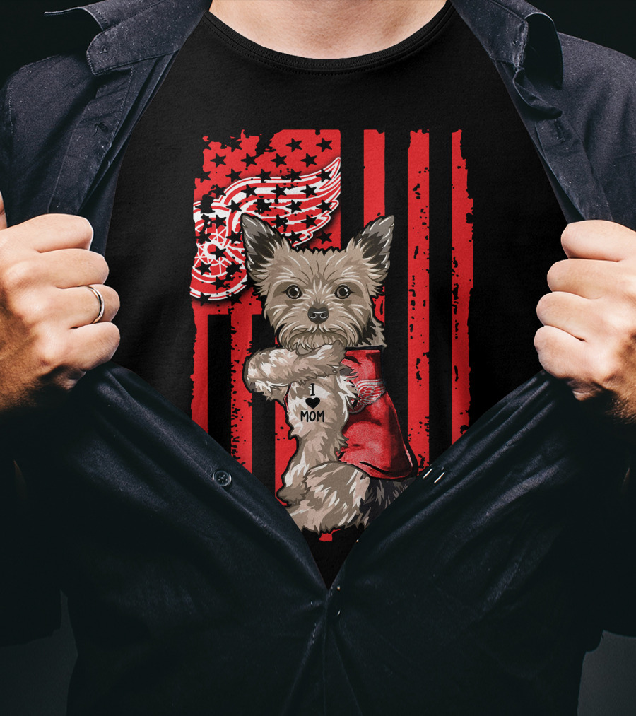 Yorkshire Terrier I Love Mom Detroit Red Wings T-Shirt