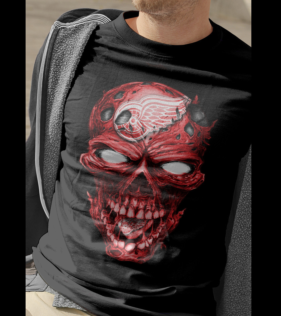 Detroit Red Wings Skull Helmet Hockey Emblem T-Shirt