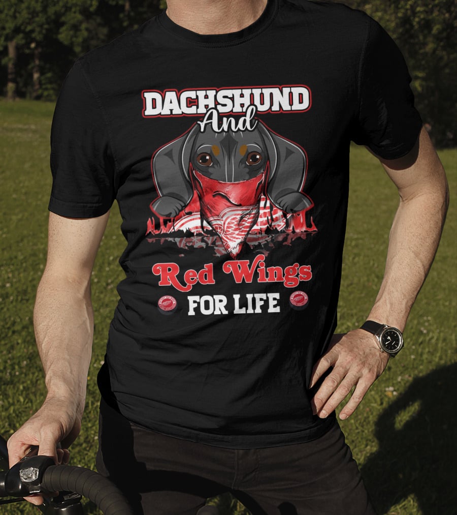 Dachshund And Red Wings For Life Detroit T-Shirt
